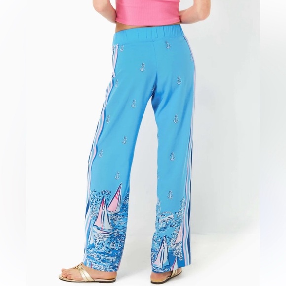 Lilly Pulitzer Bal Harbour Palazzo Pants Blue Nautical Sailboat Print NWT - Picture 4 of 9